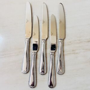 5pc WALLACE Newcastle Dinner Knife 9 1/2” Stainless Glossy Bead Outline RoundTip